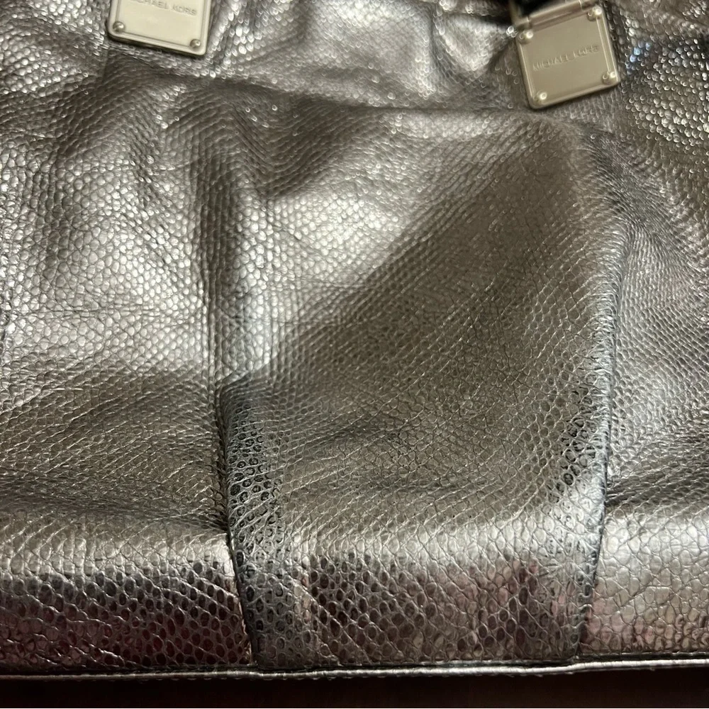 Michael Michael Kors Newbury satchel snake embossed  leather pewter silver